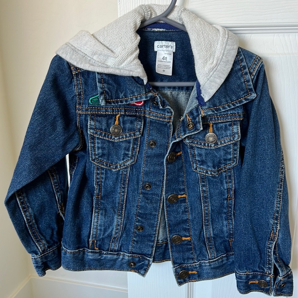 Carter's Denim Jacket with sweatshirt Hoodie and patches